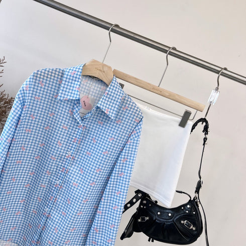 Bow Print Collar Down Shirts